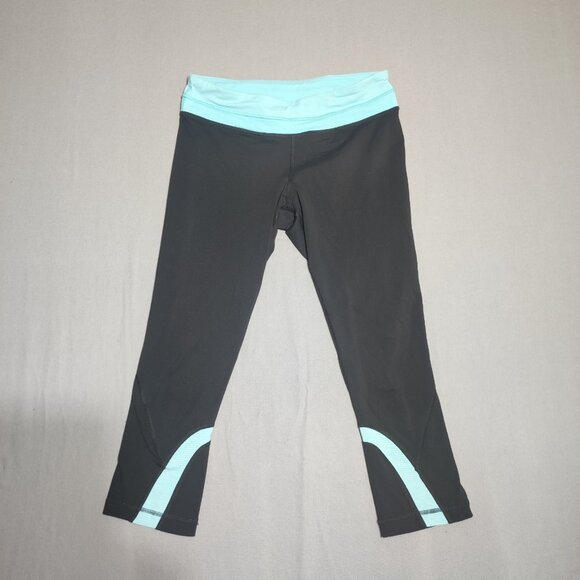 Lululemon Run Inspire Crop II pants women's sz 8 Black / Tonka Stripe Angle Blue - Picture 1 of 14